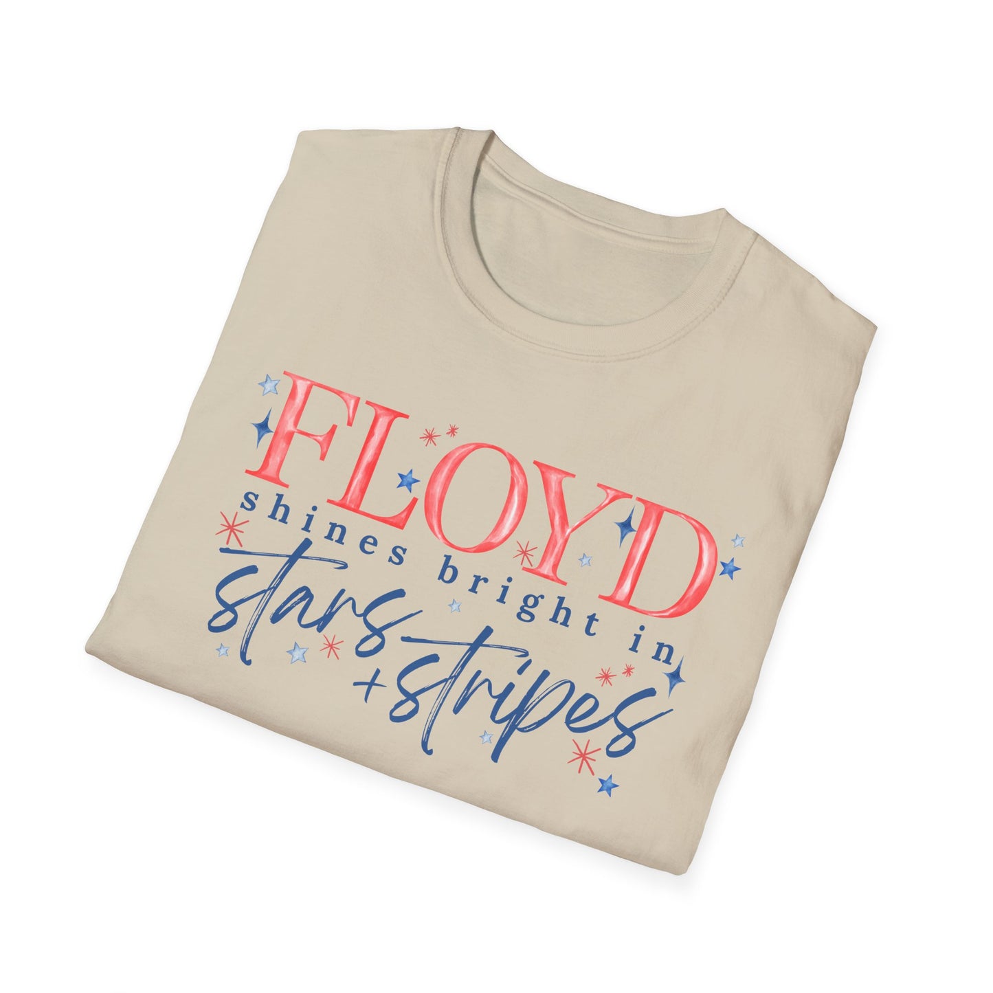 Flag Day Unisex Softstyle T-Shirt with FLOYD Shines Bright in Stars + Stripes Design- Holiday