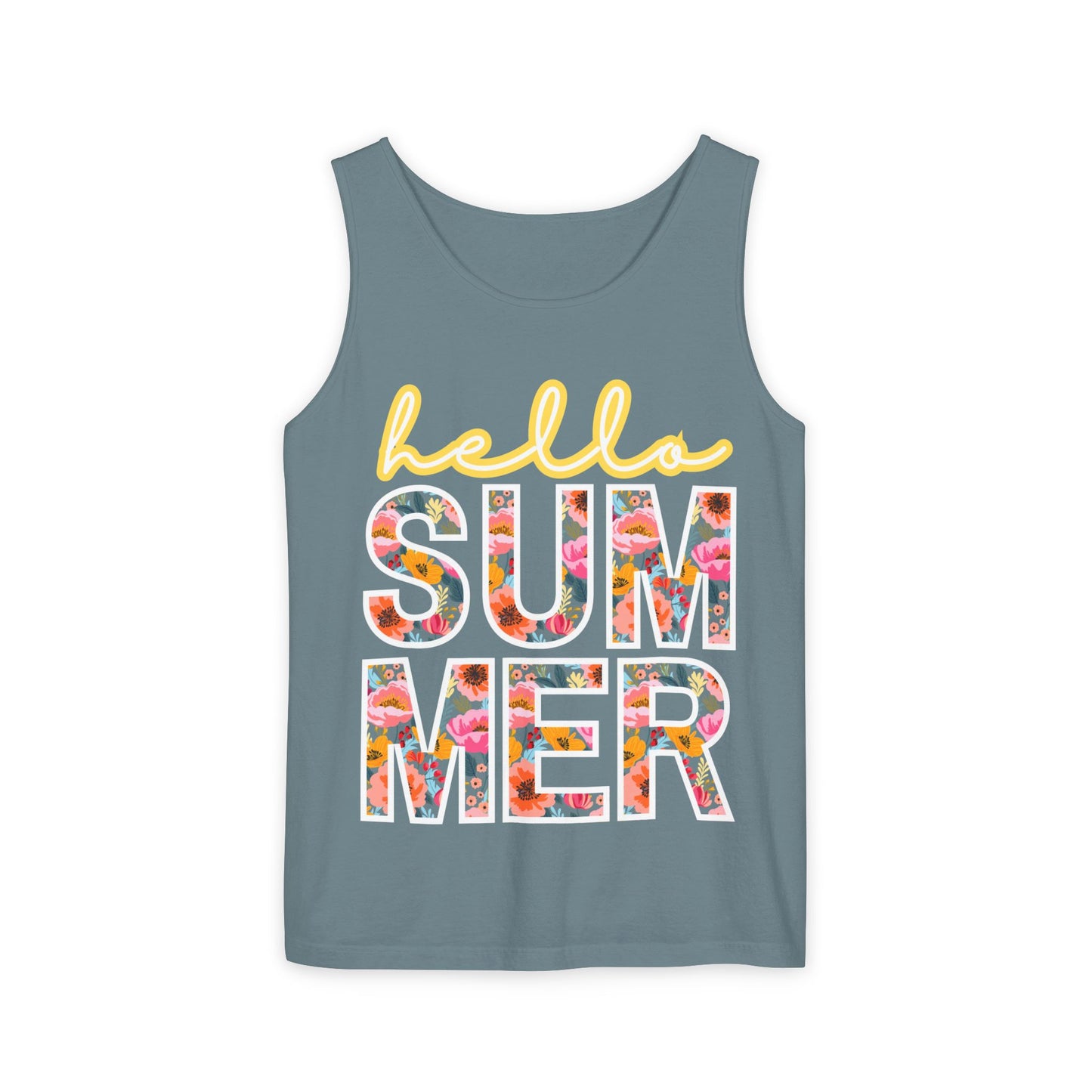 Hello Summer Tank Top | Unisex Floral Graphic Tee, Beachwear, Casual Wear, Birthday Gift, Vacation Essential