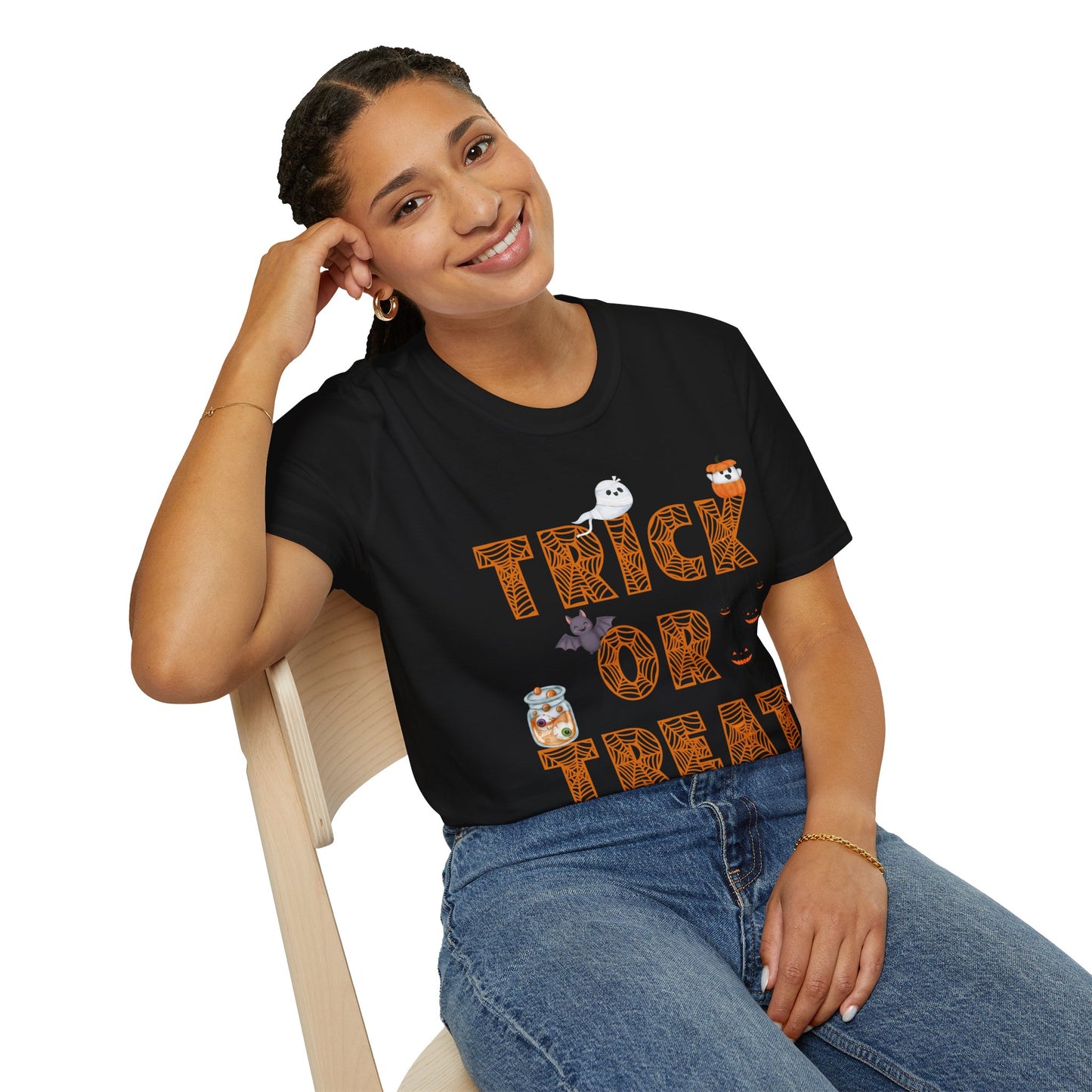 Trick or Treat Halloween Themed T-Shirt- Unisex Softstlye