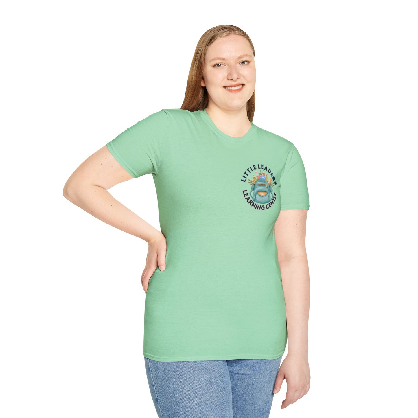 Little Leaders Teacher w/ Backpack Design Unisex Softstyle T-Shirt