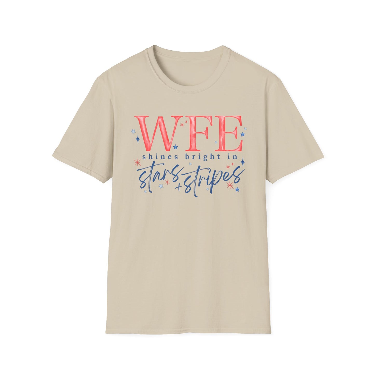 Flag Day Unisex Softstyle T-Shirt with WFE Shines Bright in Stars + Stripes Design- Holiday