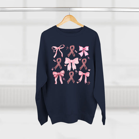 Breast Cancer Ribbon and Bows- Awareness Unisex Crewneck Sweatshirt