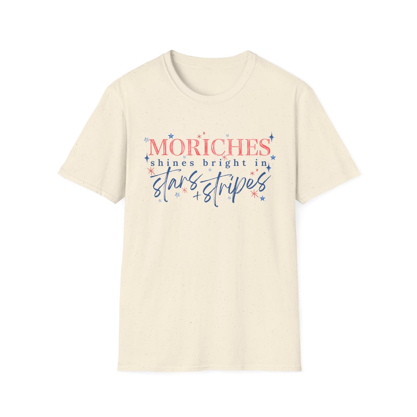 Flag Day Unisex Softstyle T-Shirt with Morichesee Shines Bright in Stars + Stripes Design- Holiday
