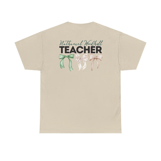 Woodhull Teacher and Bows- Unisex Heavy Cotton Tee with Bow Design