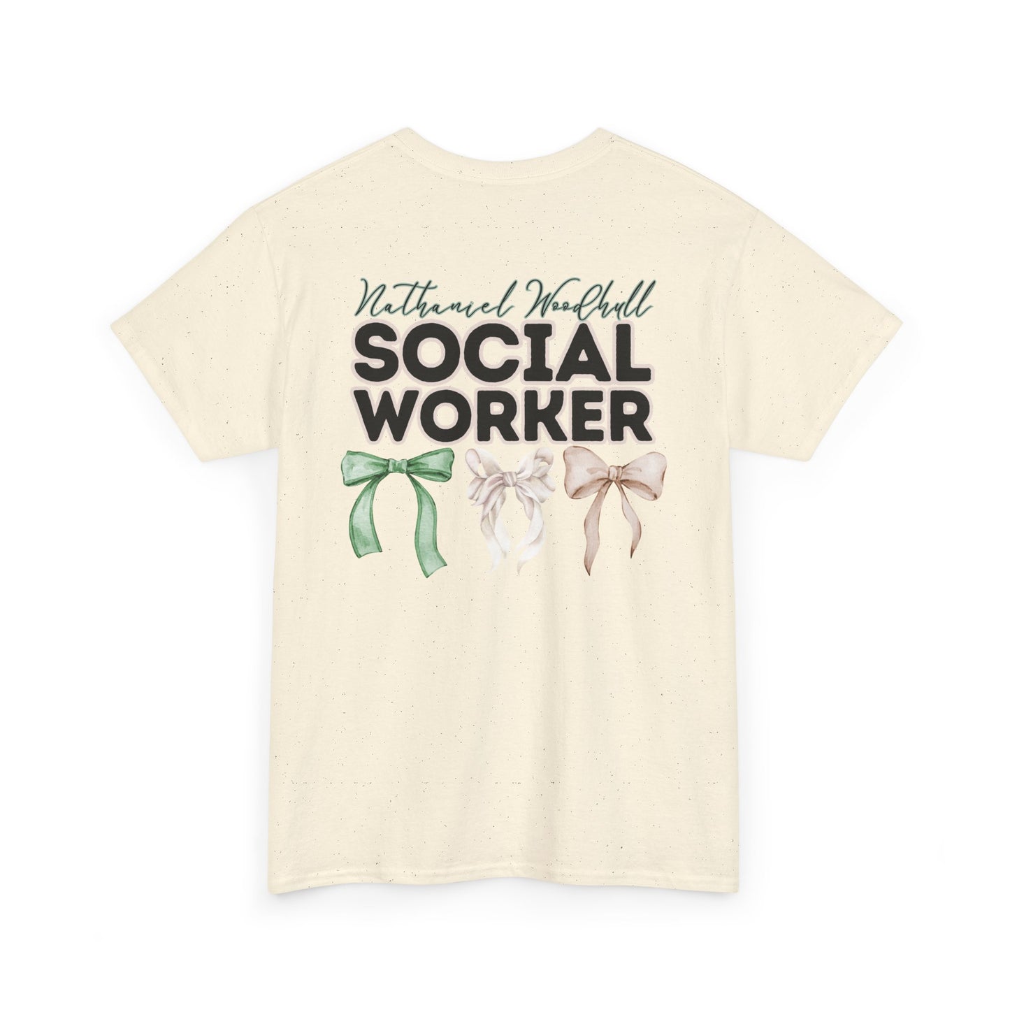 Woodhull Social Worker and Bows- Unisex Heavy Cotton Tee with Bow Design