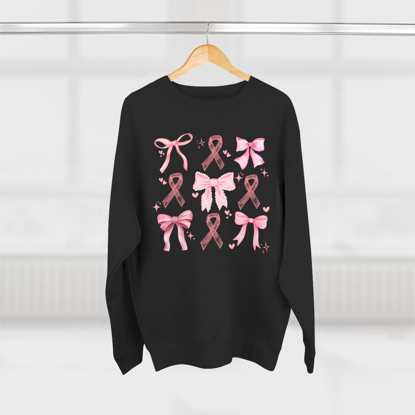 Breast Cancer Ribbon and Bows- Awareness Unisex Crewneck Sweatshirt
