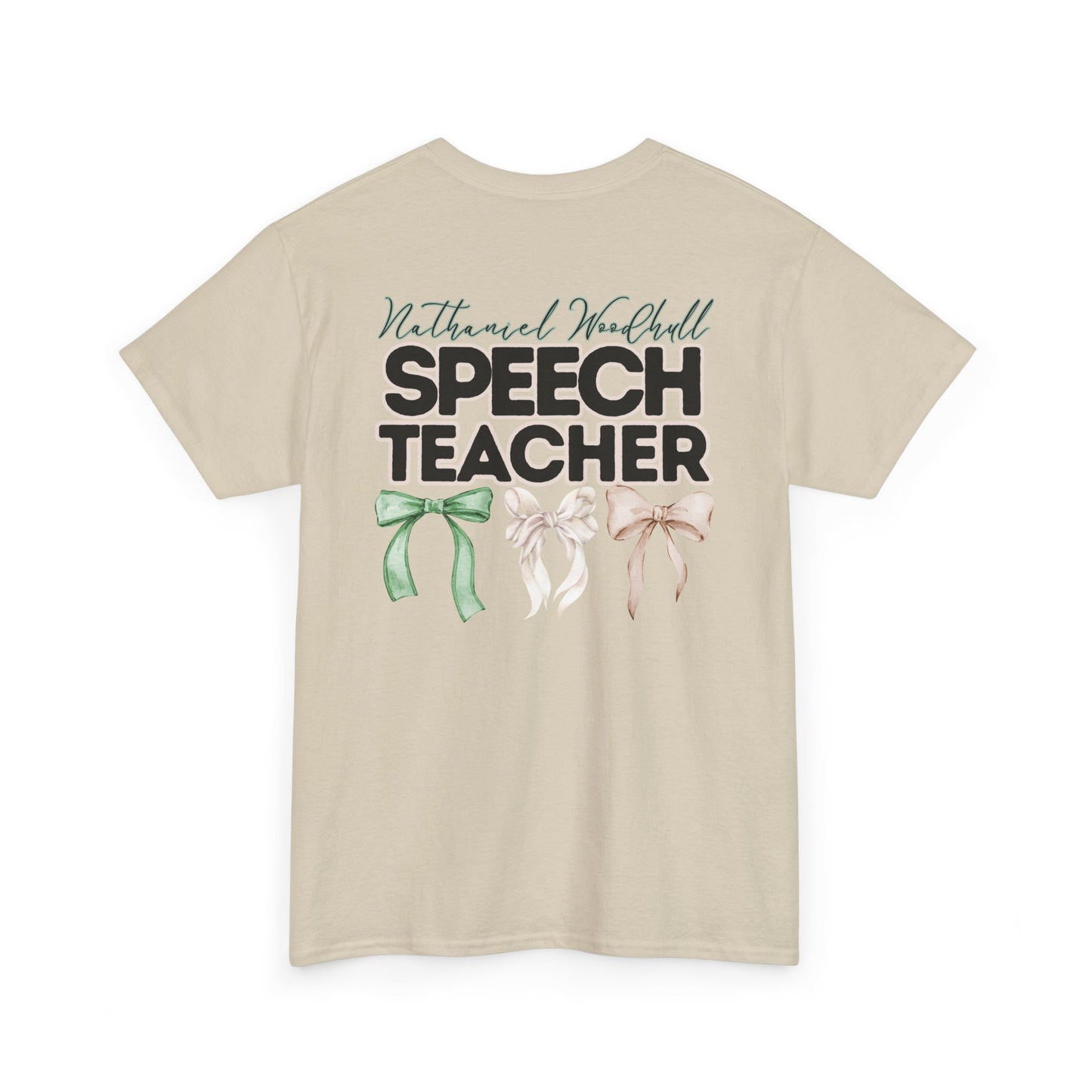 Woodhull Speech Teacher and Bows- Unisex Heavy Cotton Tee with Bow Design