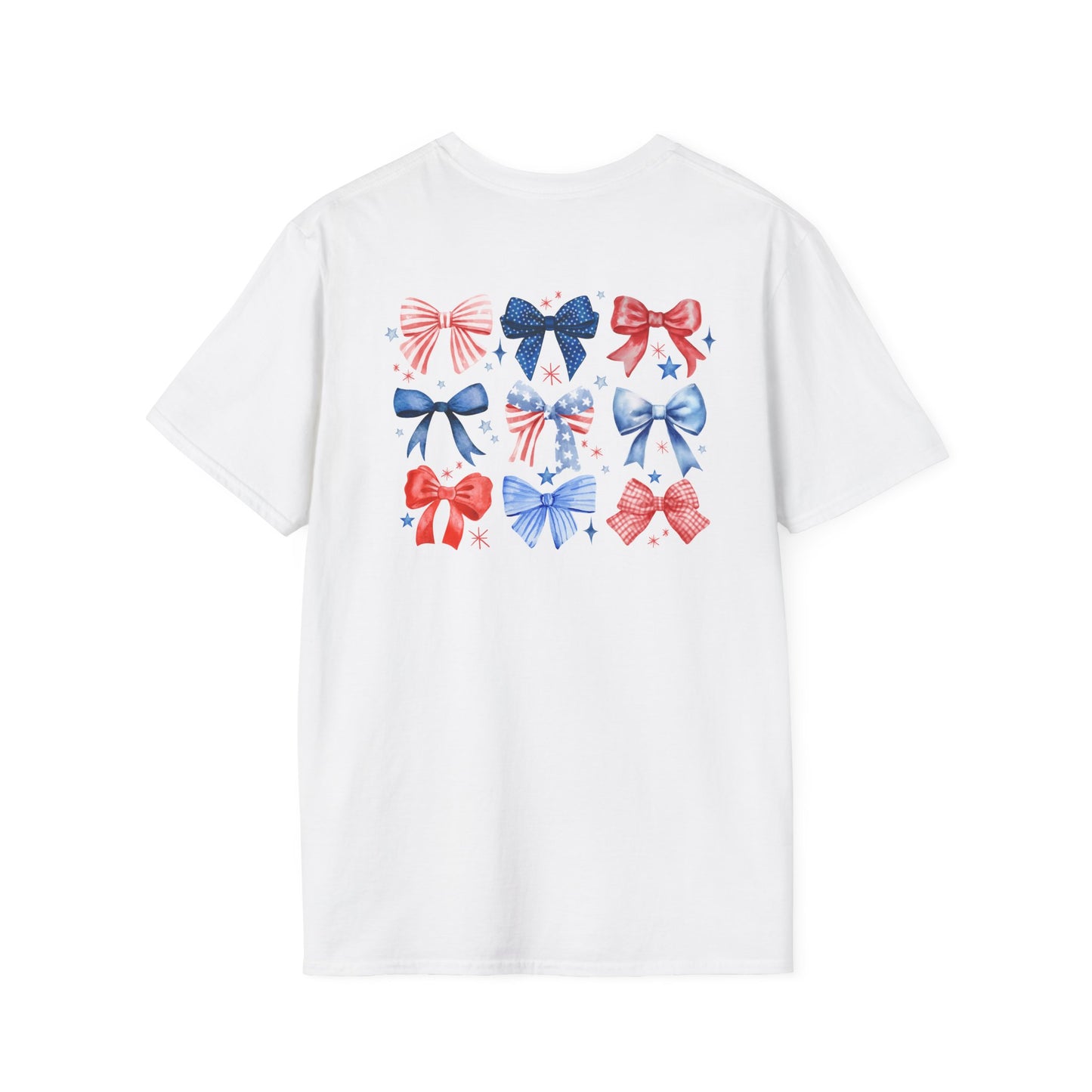 Flag Day Unisex Softstyle T-Shirt with Woodhull Shines Bright in Stars + Stripes Design- Holiday