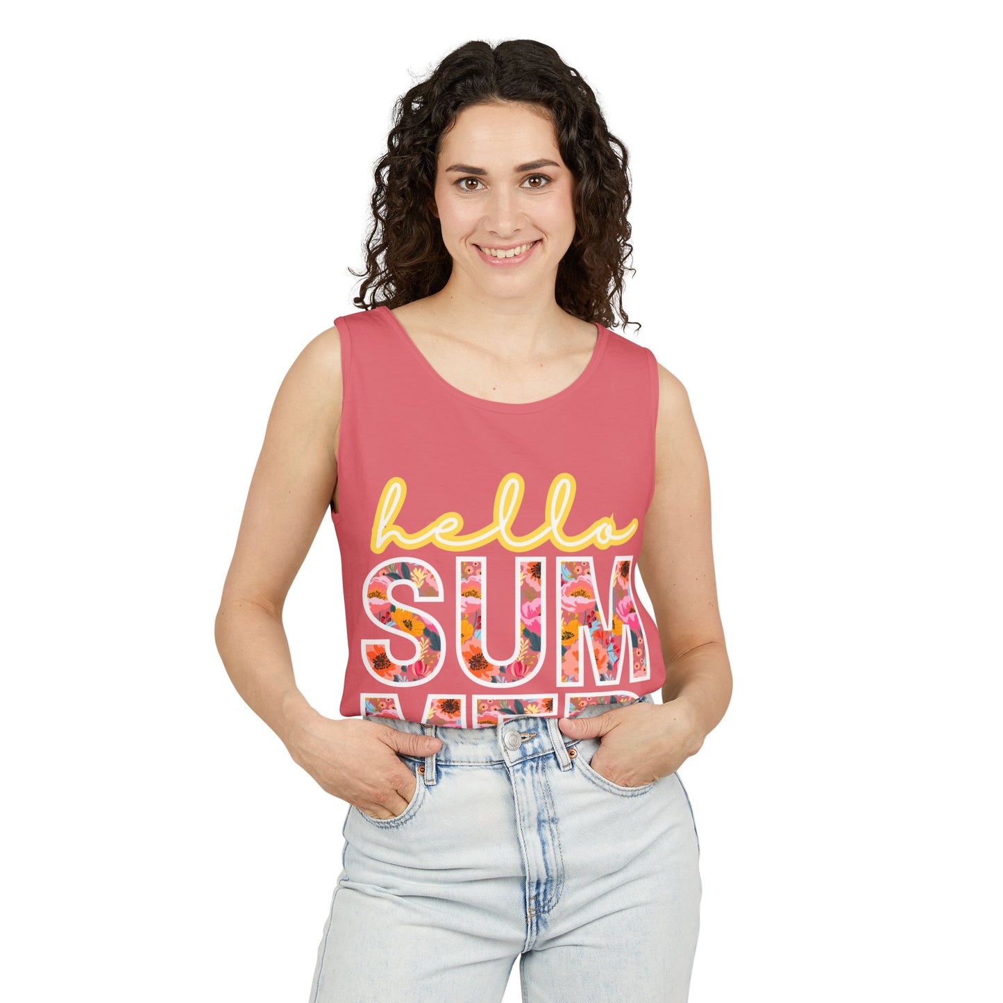 Hello Summer Tank Top | Unisex Floral Graphic Tee, Beachwear, Casual Wear, Birthday Gift, Vacation Essential