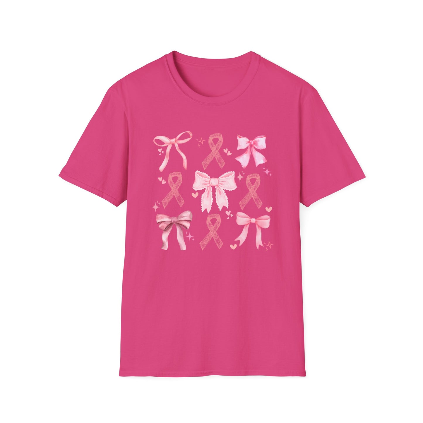 Breast Cancer Bows Awareness Tee, Unisex Softstyle T-Shirt