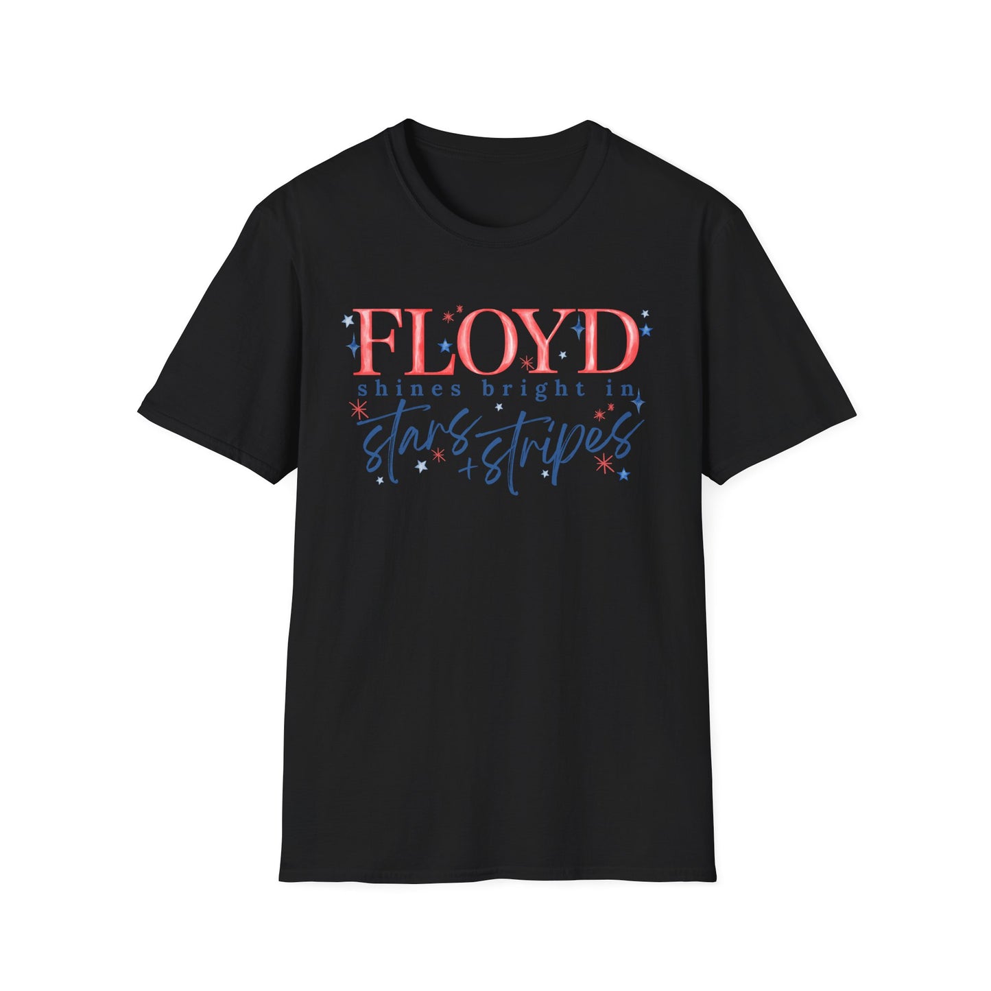 Flag Day Unisex Softstyle T-Shirt with FLOYD Shines Bright in Stars + Stripes Design- Holiday
