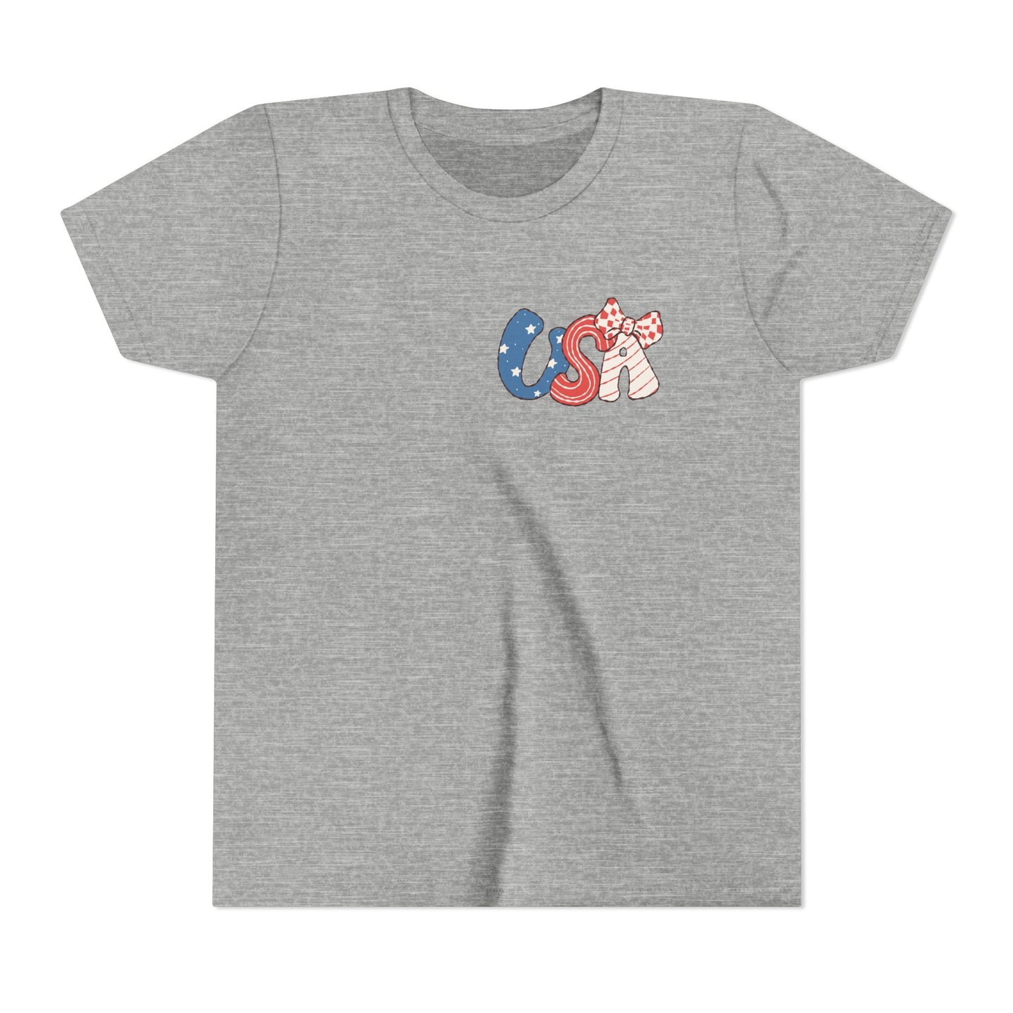 Patriotic Youth Tee for Girls, USA - Kids Short Sleeve Shirt, Holiday Mini