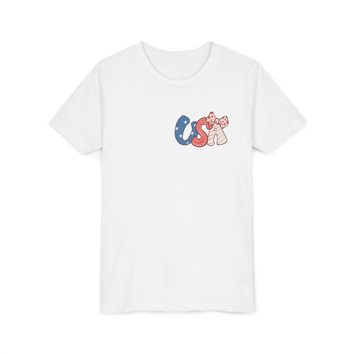 Patriotic Youth Tee for Girls, USA - Kids Short Sleeve Shirt, Holiday Mini