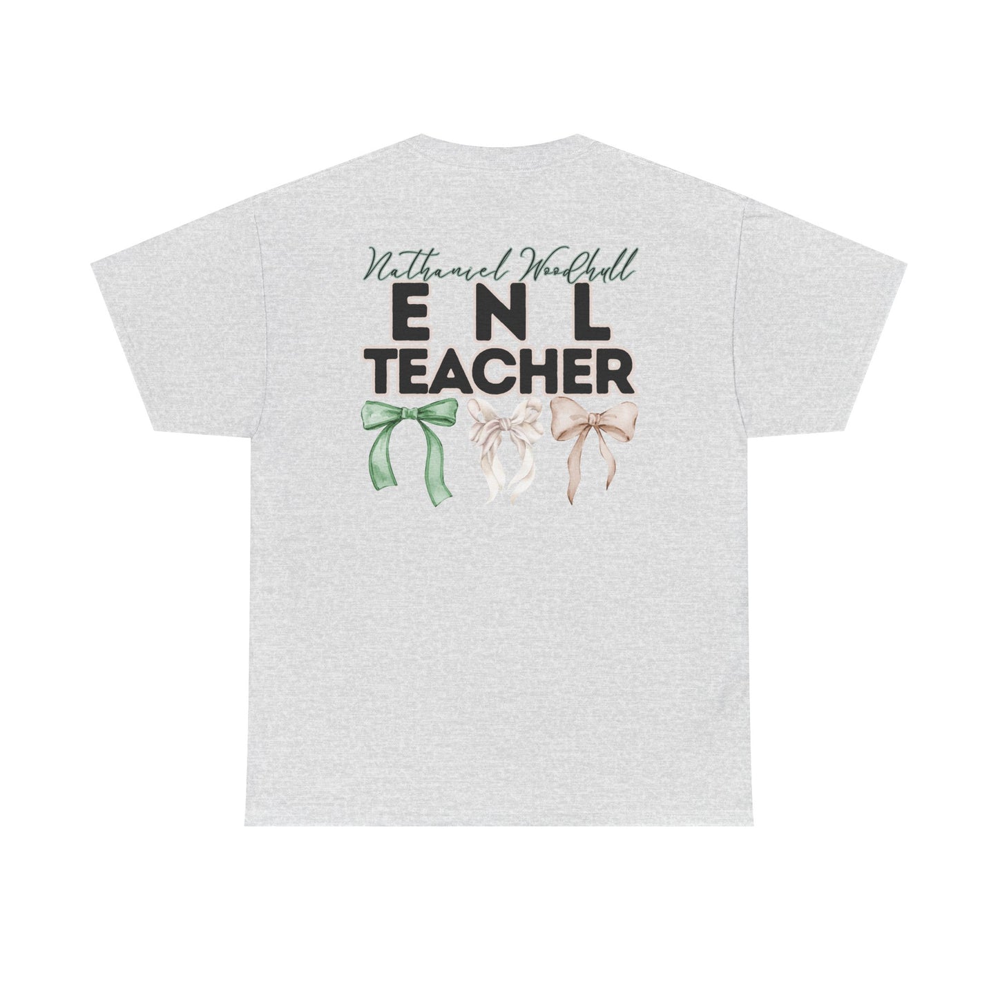 Woodhull ENL Teacher and Bows- Unisex Heavy Cotton Tee with Bow Design
