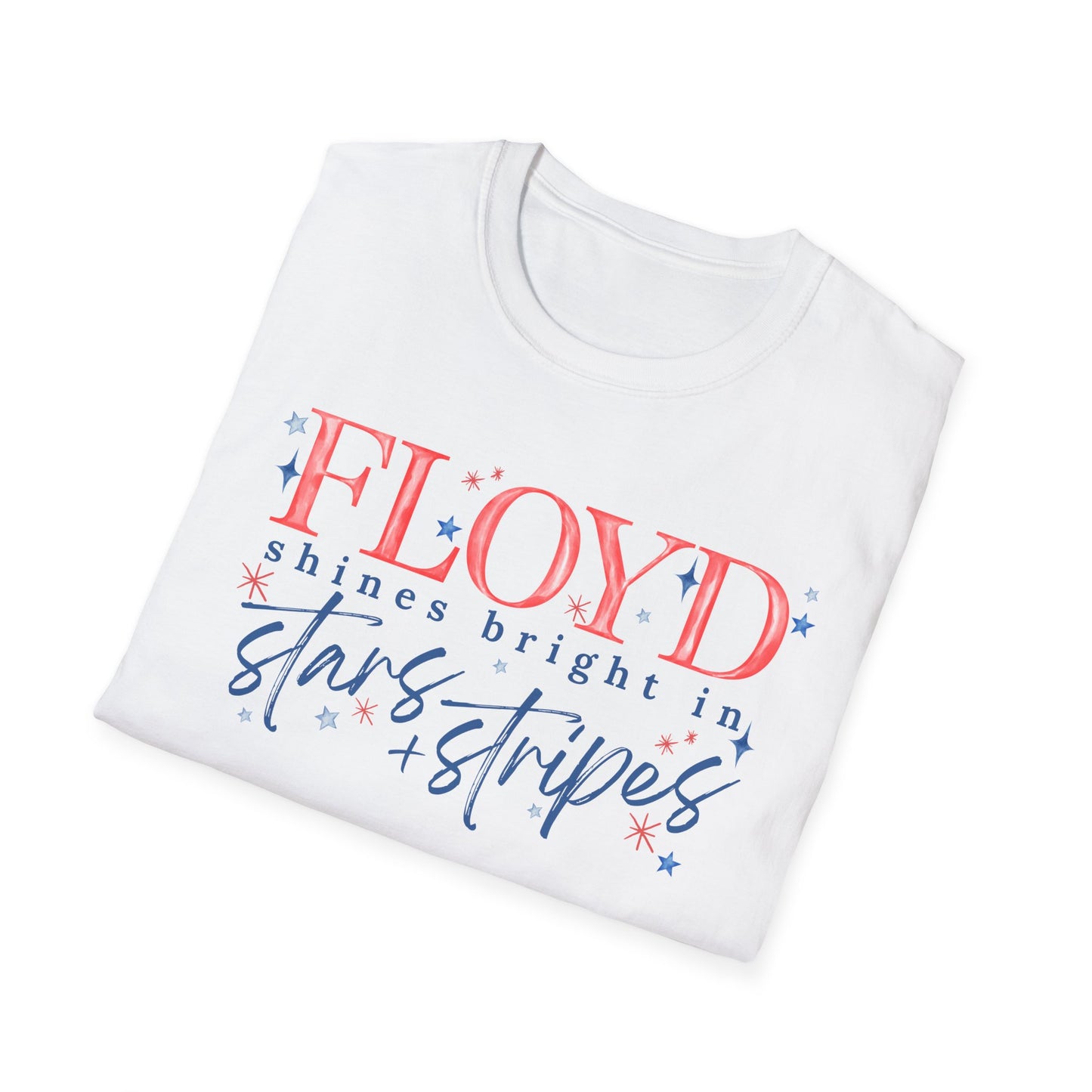 Flag Day Unisex Softstyle T-Shirt with FLOYD Shines Bright in Stars + Stripes Design- Holiday