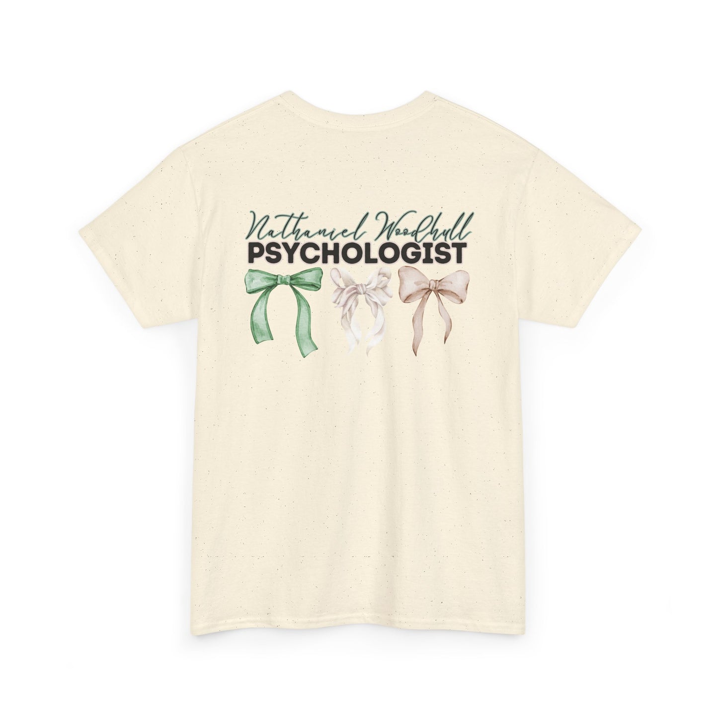 Woodhull Psychologist and Bows- Unisex Heavy Cotton Tee with Bow Design