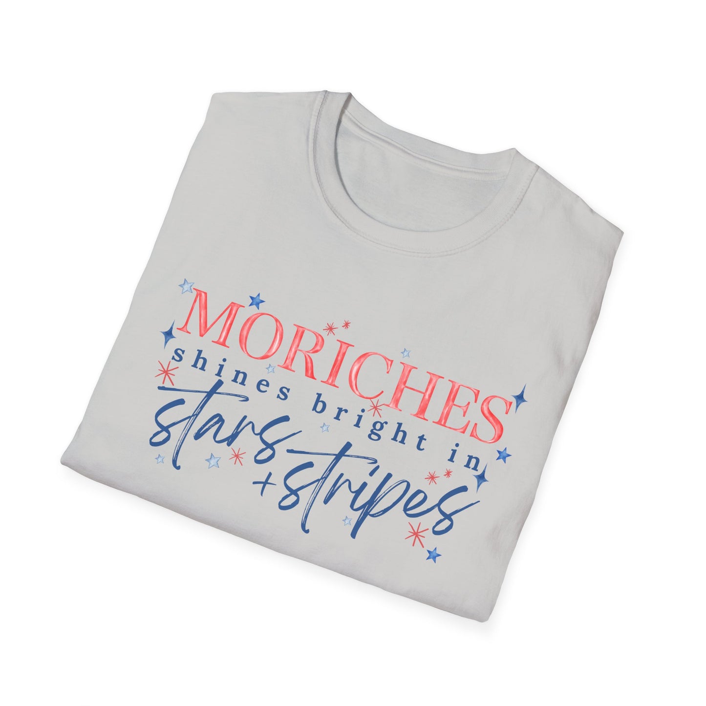 Flag Day Unisex Softstyle T-Shirt with Morichesee Shines Bright in Stars + Stripes Design- Holiday