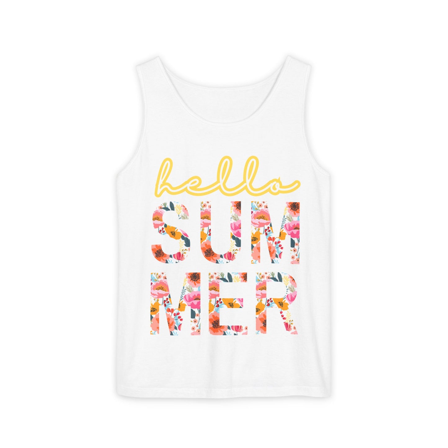 Hello Summer Tank Top | Unisex Floral Graphic Tee, Beachwear, Casual Wear, Birthday Gift, Vacation Essential