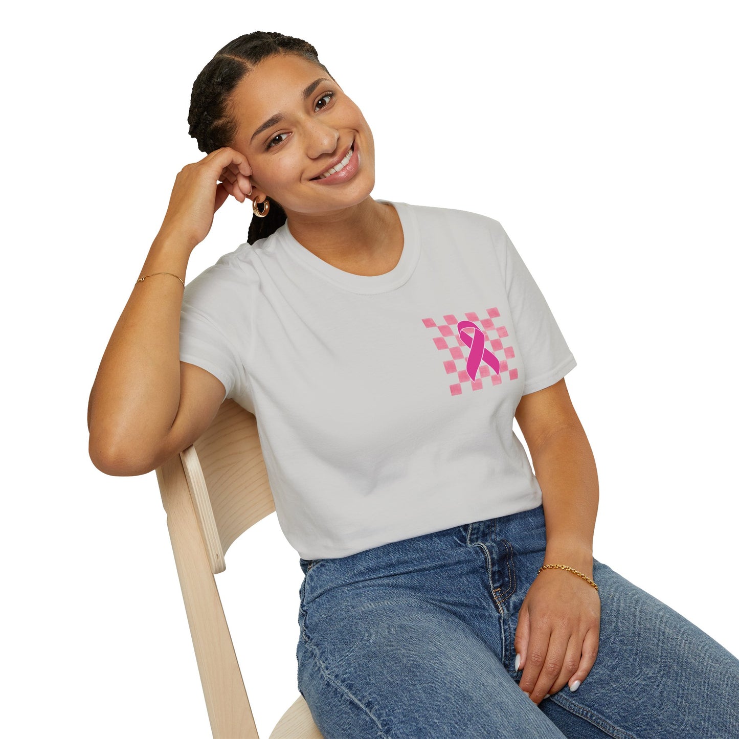 Checkered Pink Ribbon Awareness T-Shirt | Softstyle Tee