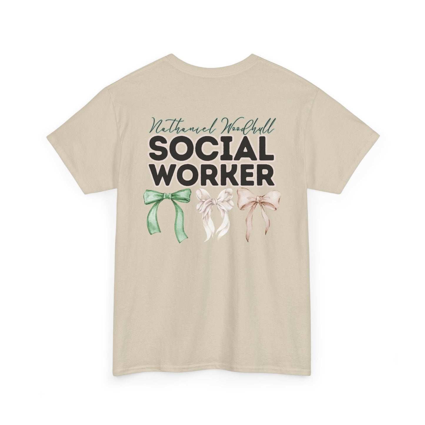 Woodhull Social Worker and Bows- Unisex Heavy Cotton Tee with Bow Design