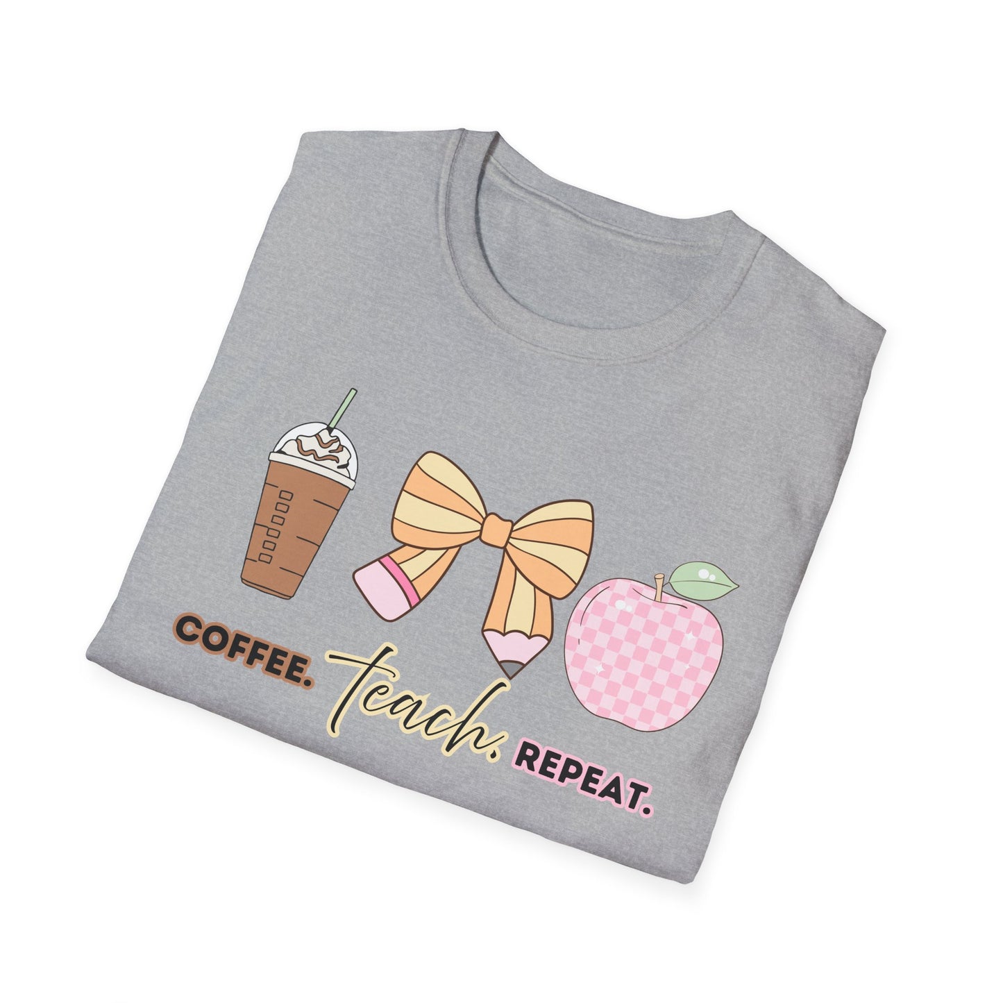 Coffee Teach Repeat Unisex Softstyle T-Shirt - Teacher