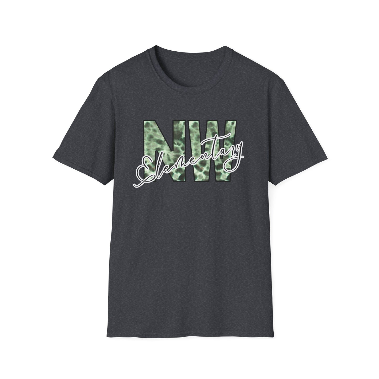 Tie Dye Woodhull Stylish Unisex Softstyle T-Shirt with Woodhull Elementary Design