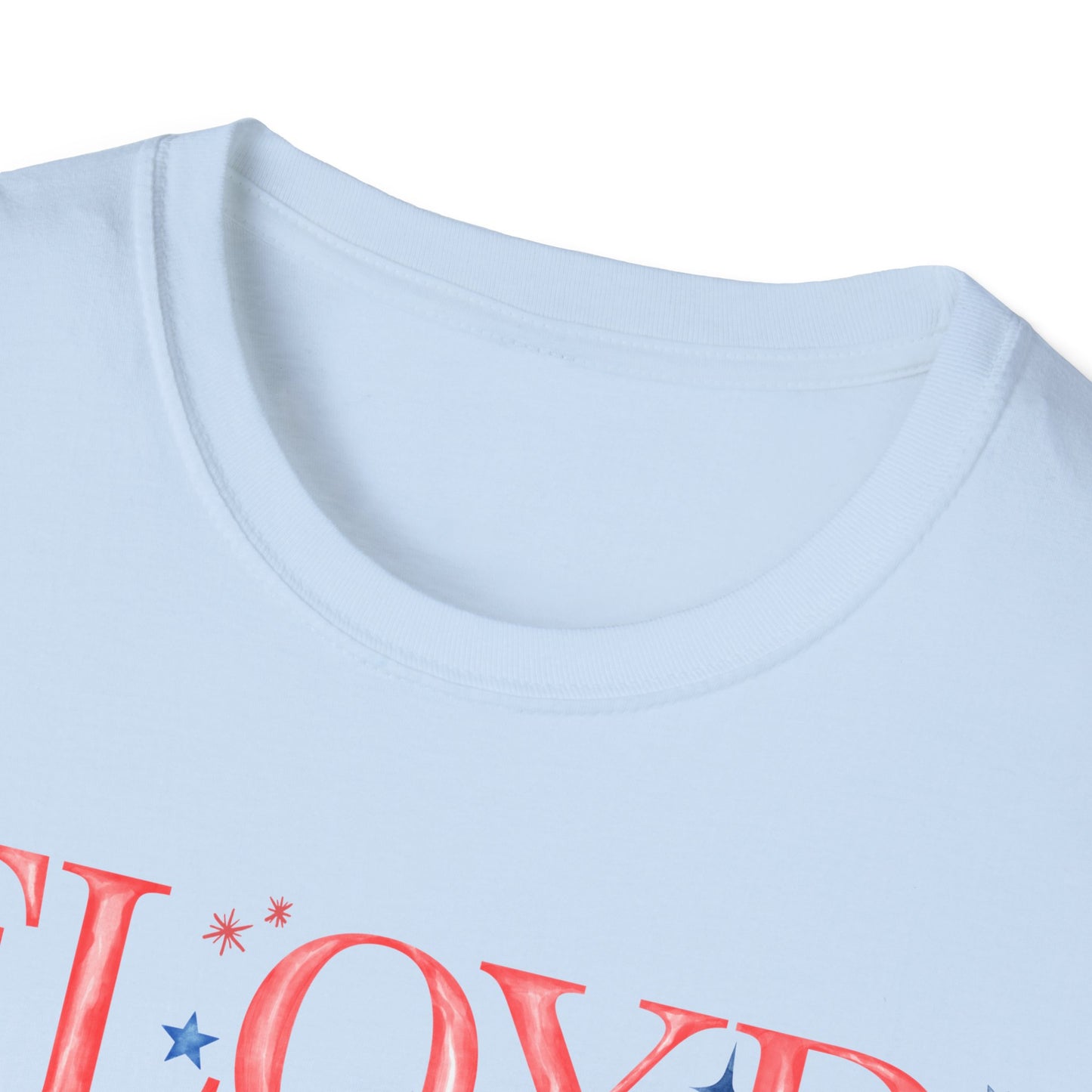 Flag Day Unisex Softstyle T-Shirt with FLOYD Shines Bright in Stars + Stripes Design- Holiday