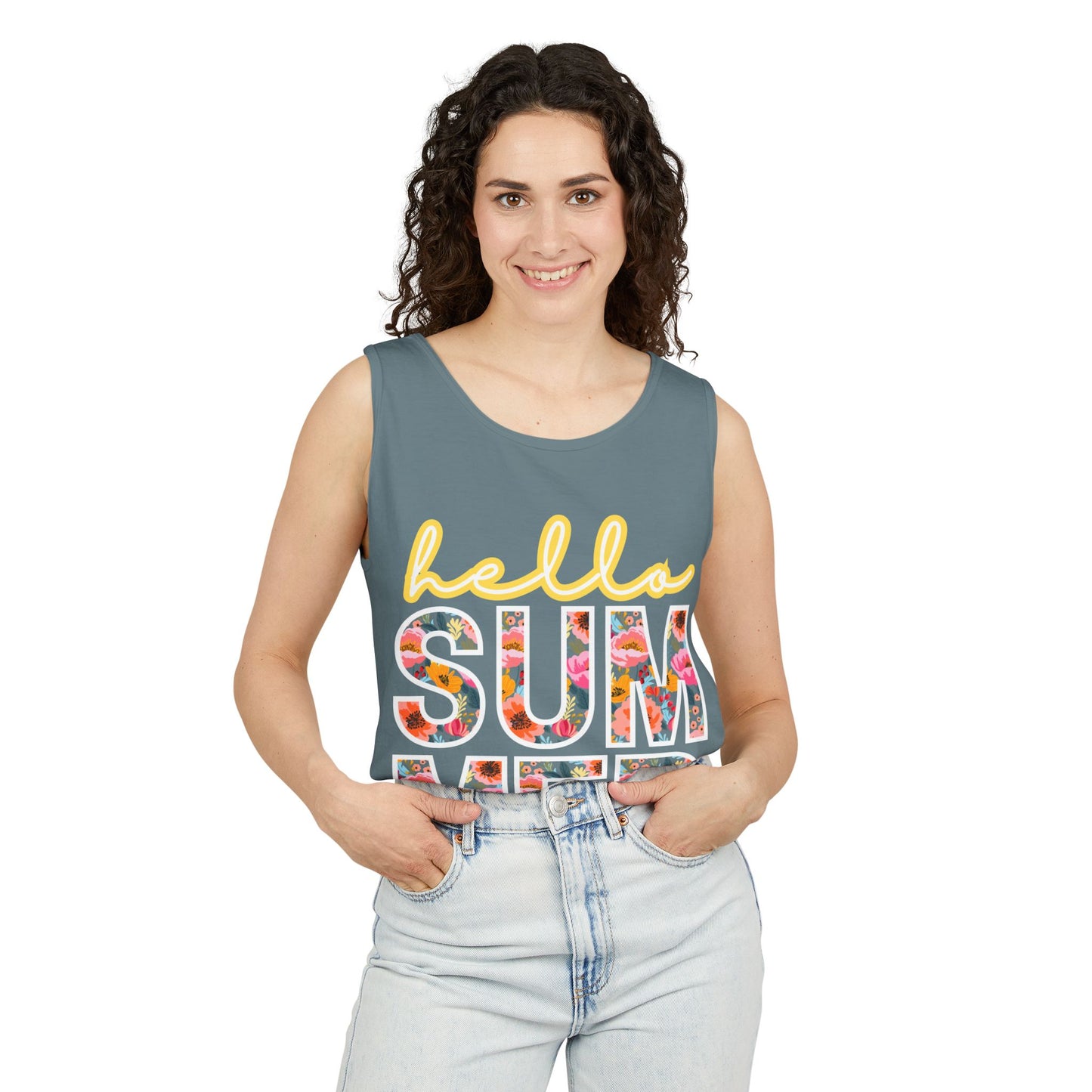 Hello Summer Tank Top | Unisex Floral Graphic Tee, Beachwear, Casual Wear, Birthday Gift, Vacation Essential