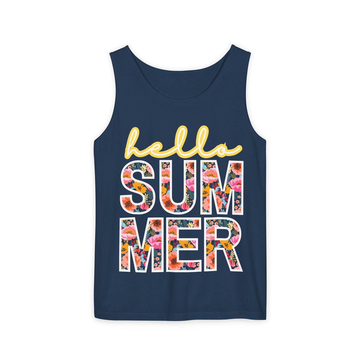Hello Summer Tank Top | Unisex Floral Graphic Tee, Beachwear, Casual Wear, Birthday Gift, Vacation Essential