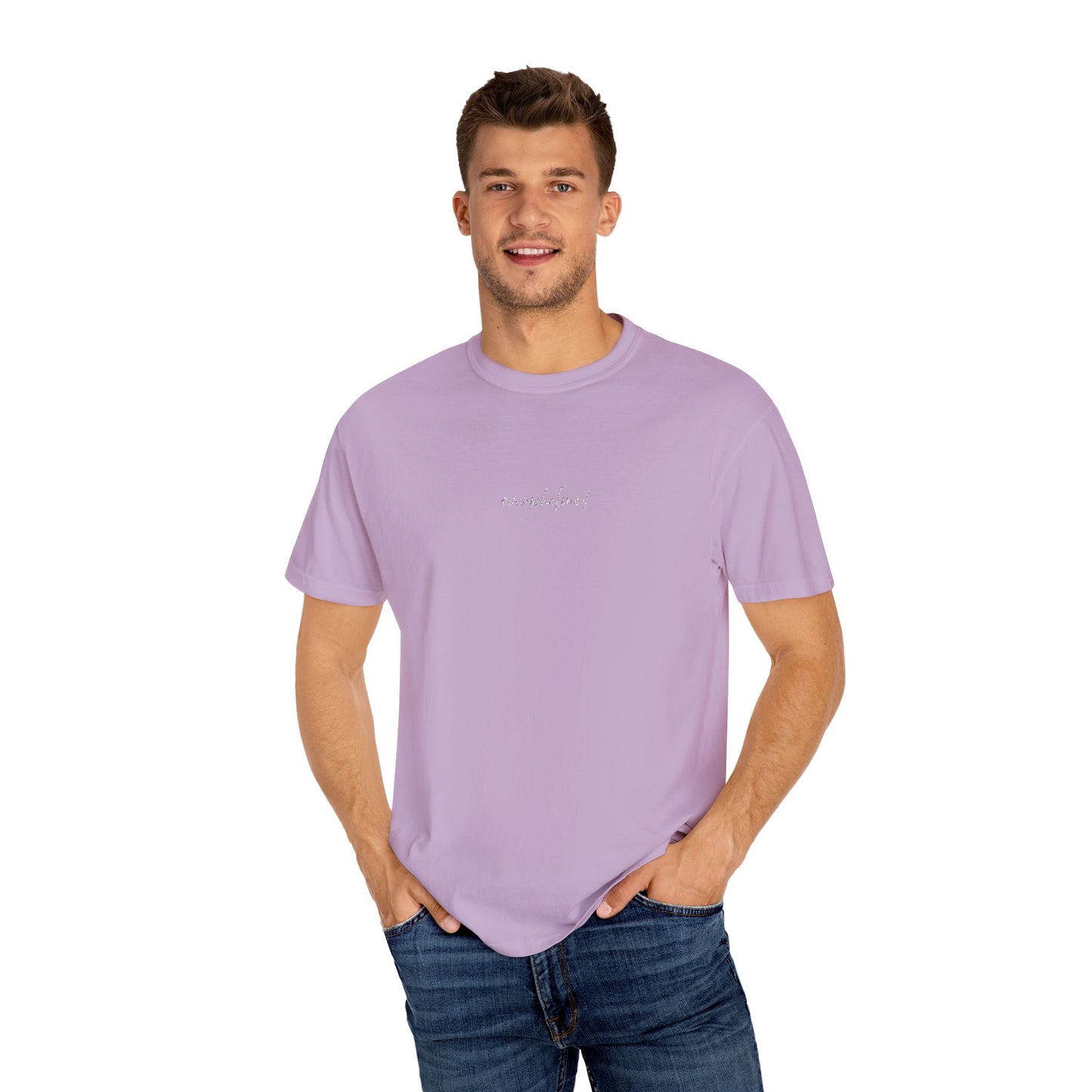 Copy of Exhausted (cursive)- One Word- Garment-Dyed Unisex Tee