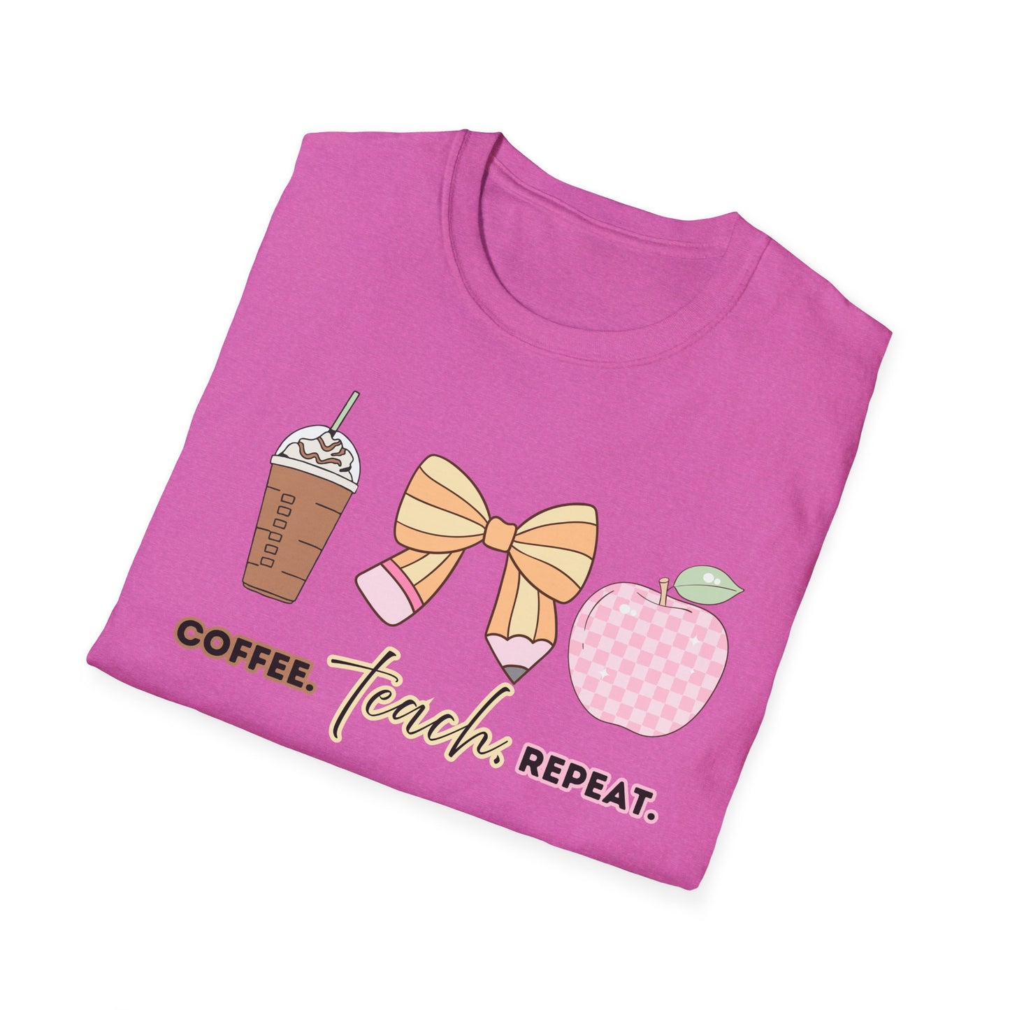 Coffee Teach Repeat Unisex Softstyle T-Shirt - Teacher