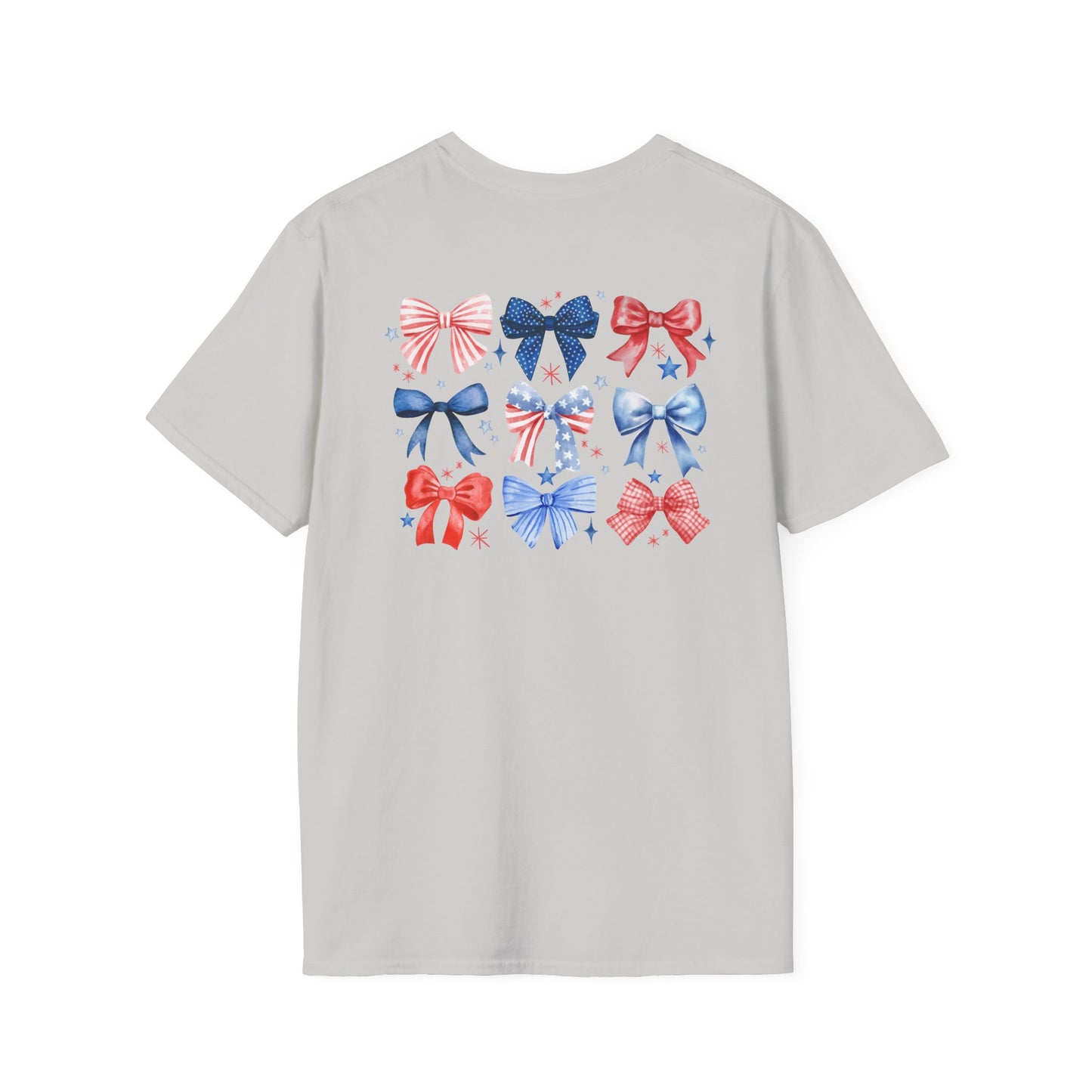 Flag Day Unisex Softstyle T-Shirt with Woodhull Shines Bright in Stars + Stripes Design- Holiday