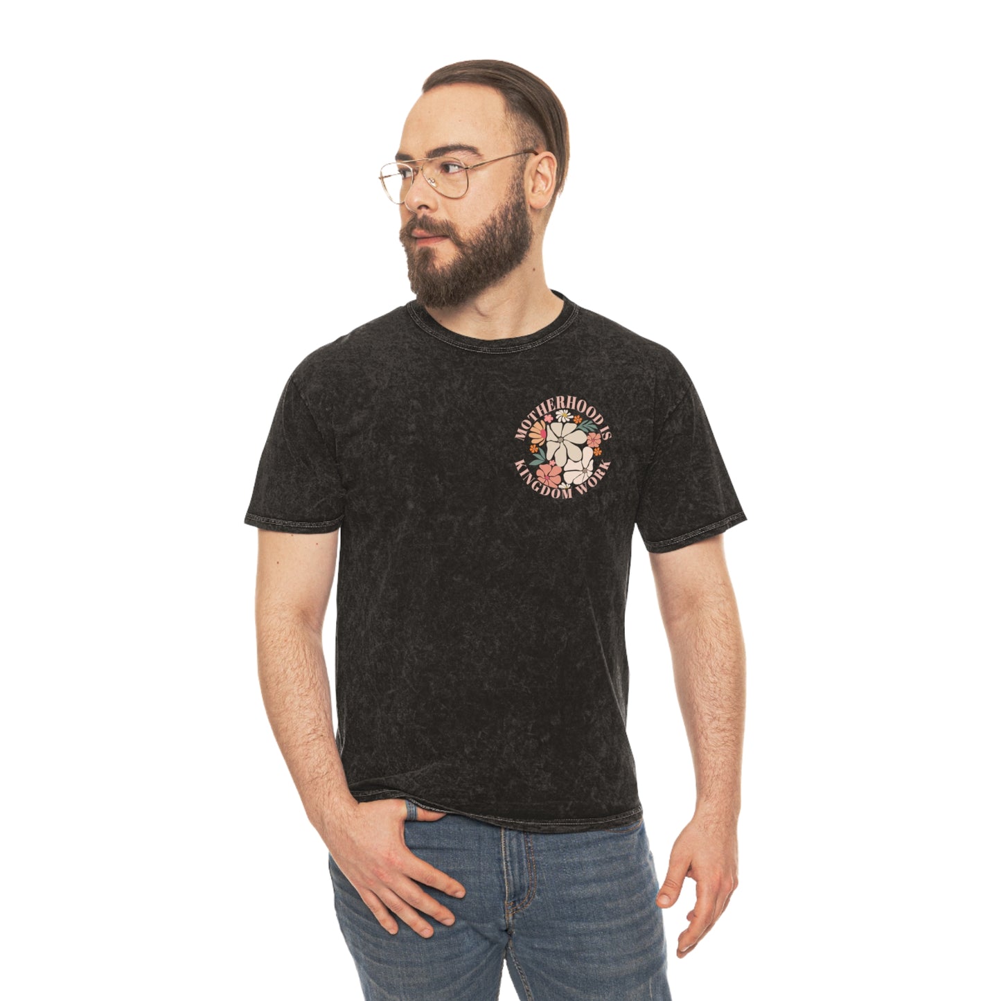 Unisex Mineral Wash T-Shirt - Motherhood is Kingdom Work, Floral Design