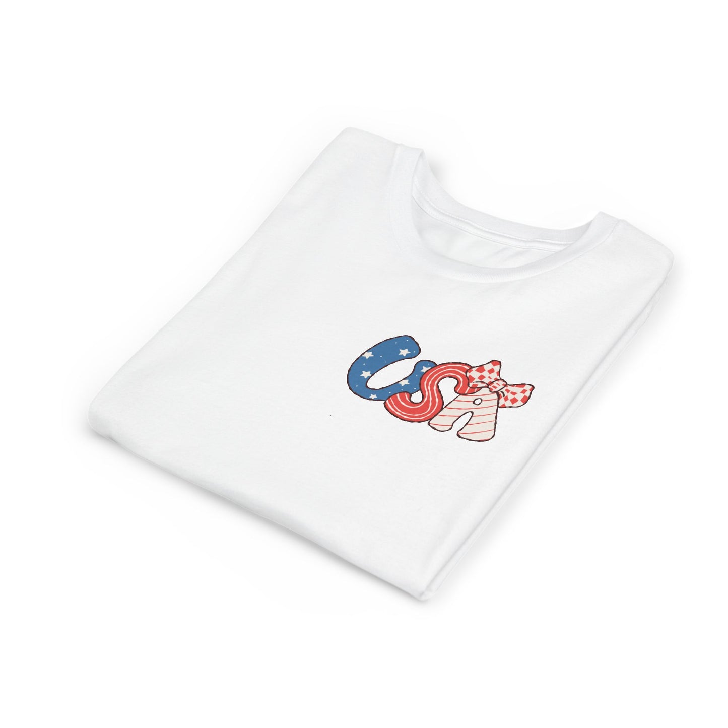 Patriotic Youth Tee for Girls, USA - Kids Short Sleeve Shirt, Holiday Mini