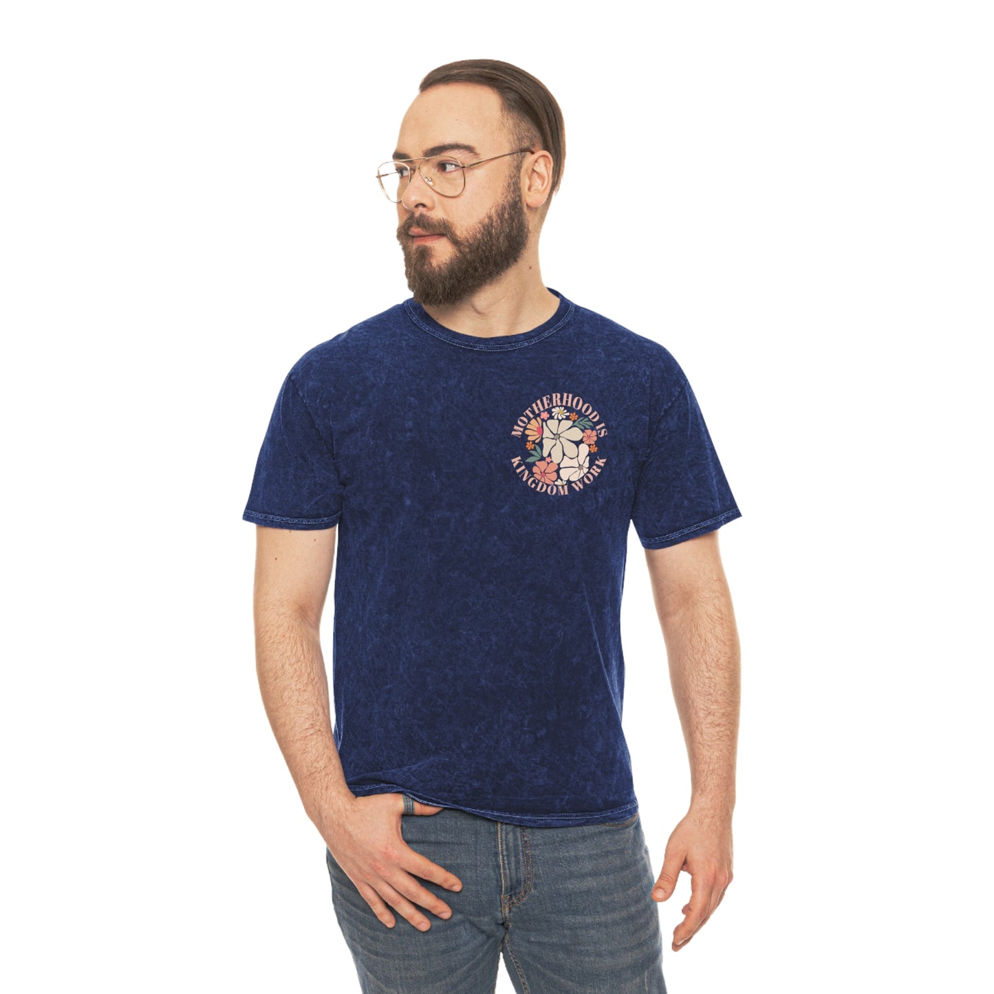 Unisex Mineral Wash T-Shirt - Motherhood is Kingdom Work, Floral Design