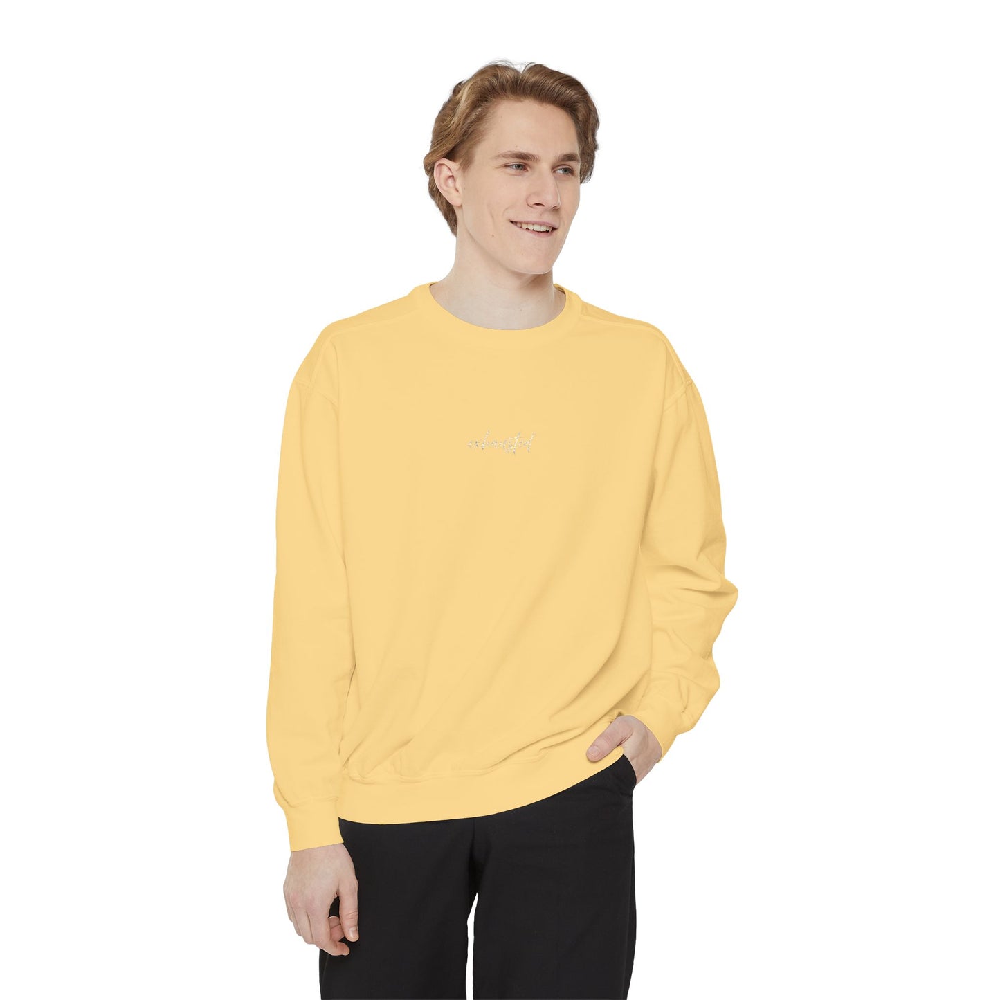 Exhausted (cursive)- One Word- Garment-Dyed Sweatshirt -Relaxed Fit- Unisex