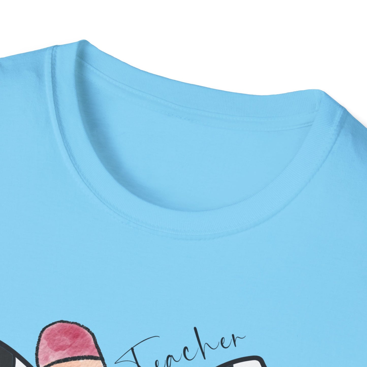 Checkered Bow + Pencil- Teacher Tee- Softstyle Unisex Tee