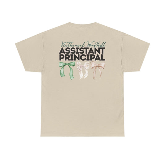 Woodhull Assistant Principal and Bows- Unisex Heavy Cotton Tee with Bow Design