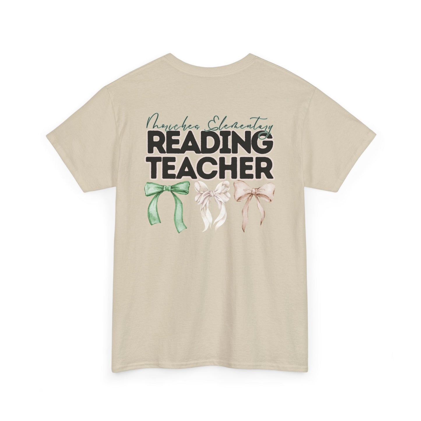 Moriches Reading Teacher and Bows- Unisex Heavy Cotton Tee with Bow Design