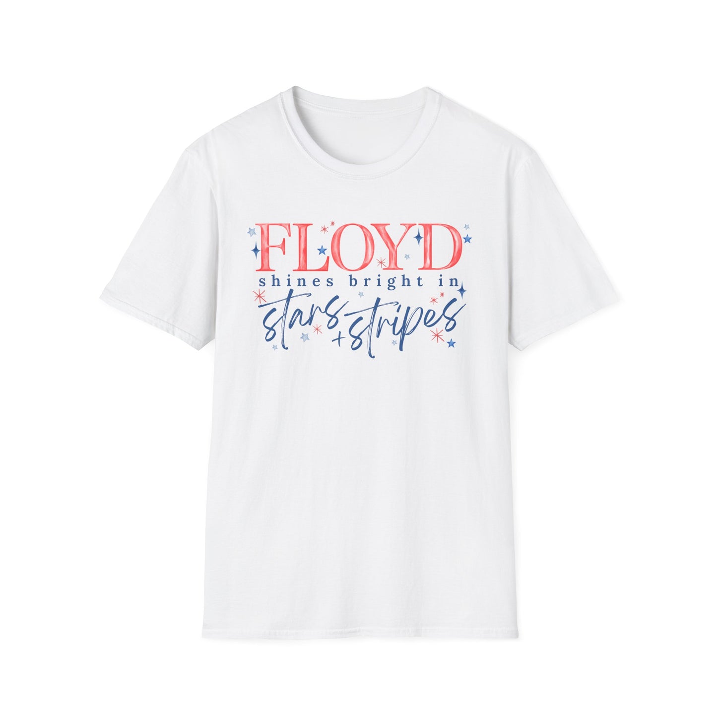 Flag Day Unisex Softstyle T-Shirt with FLOYD Shines Bright in Stars + Stripes Design- Holiday