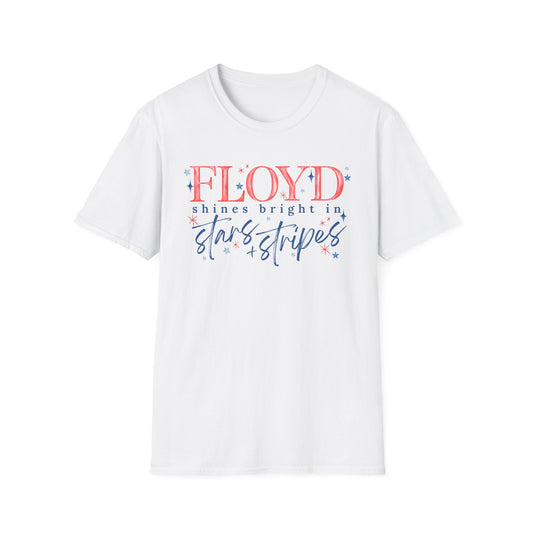 Flag Day Unisex Softstyle T-Shirt with FLOYD Shines Bright in Stars + Stripes Design- Holiday