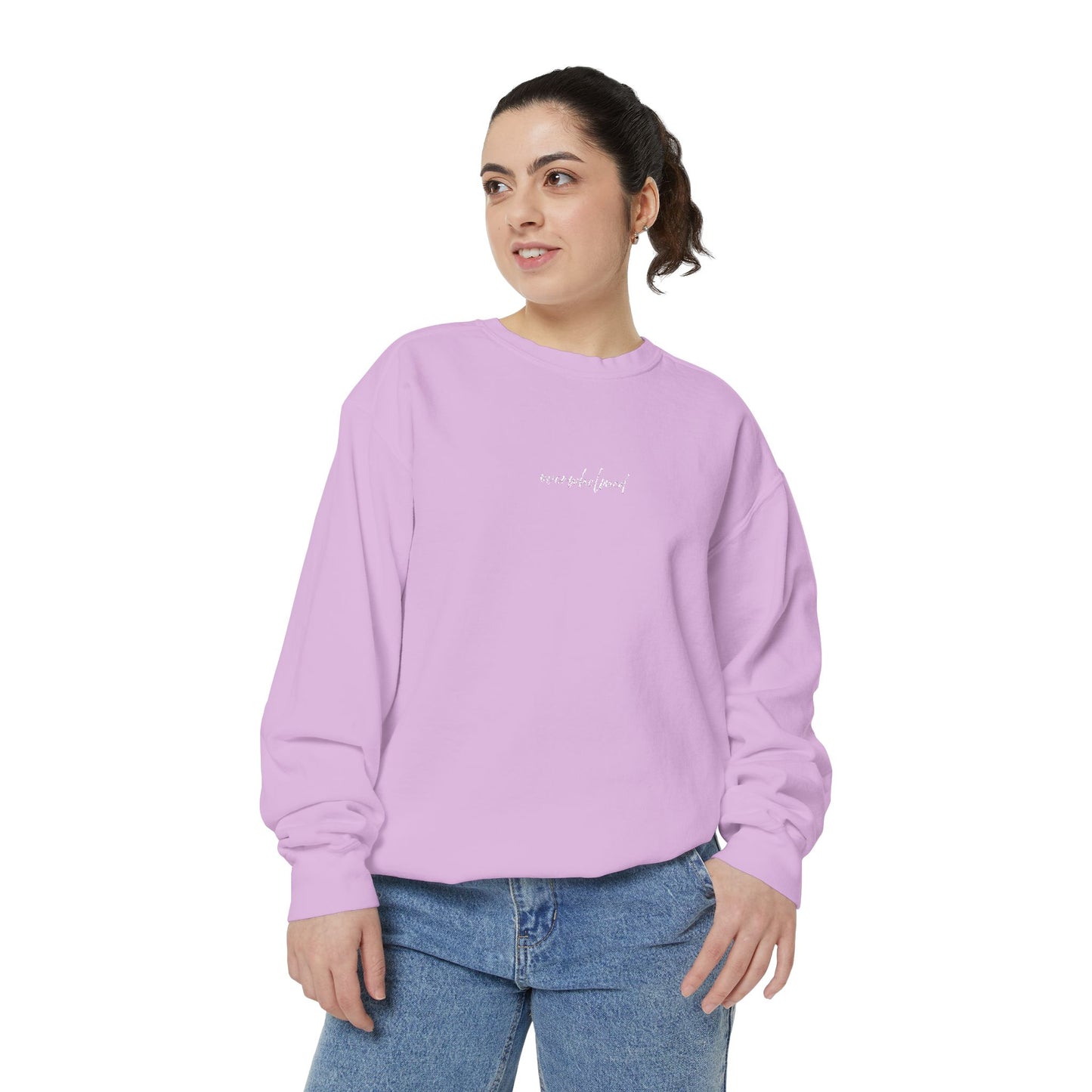 Overwhelmed (cursive)- One Word- Garment-Dyed Sweatshirt -Relaxed Fit- Unisex