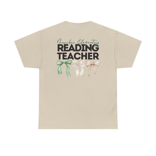 Moriches Reading Teacher and Bows- Unisex Heavy Cotton Tee with Bow Design