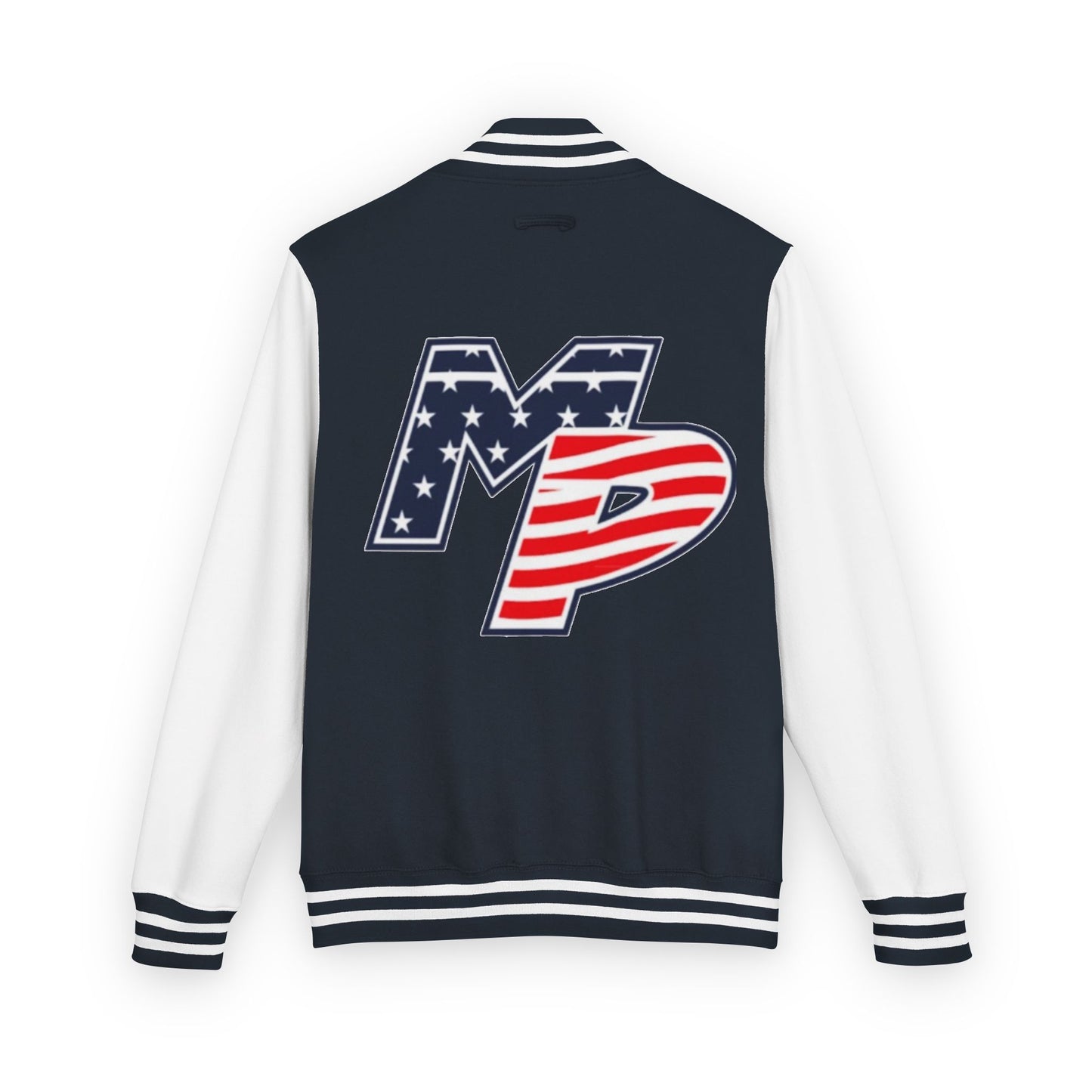 Miller Place Unisex Heavyweight Letterman Jacket with American Flag Design