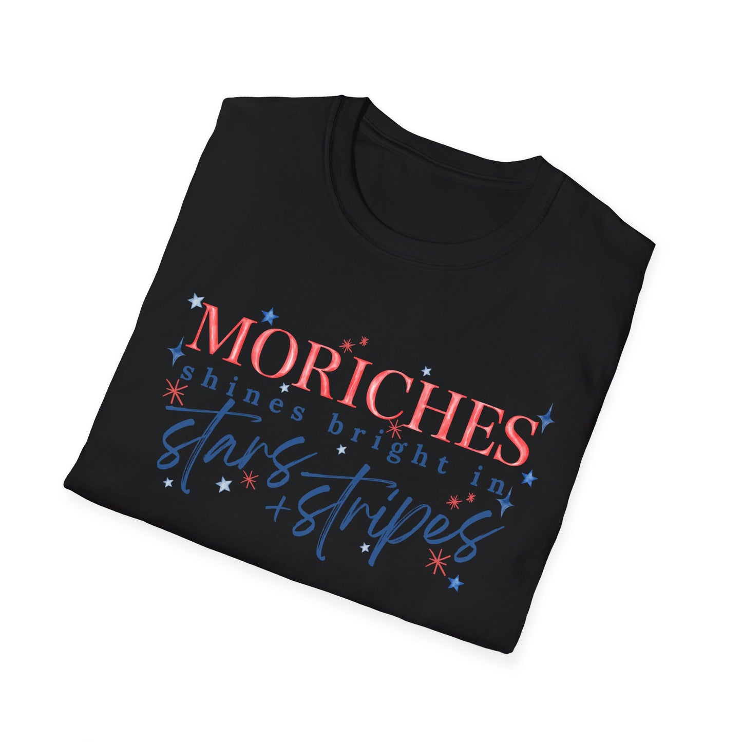 Flag Day Unisex Softstyle T-Shirt with Morichesee Shines Bright in Stars + Stripes Design- Holiday
