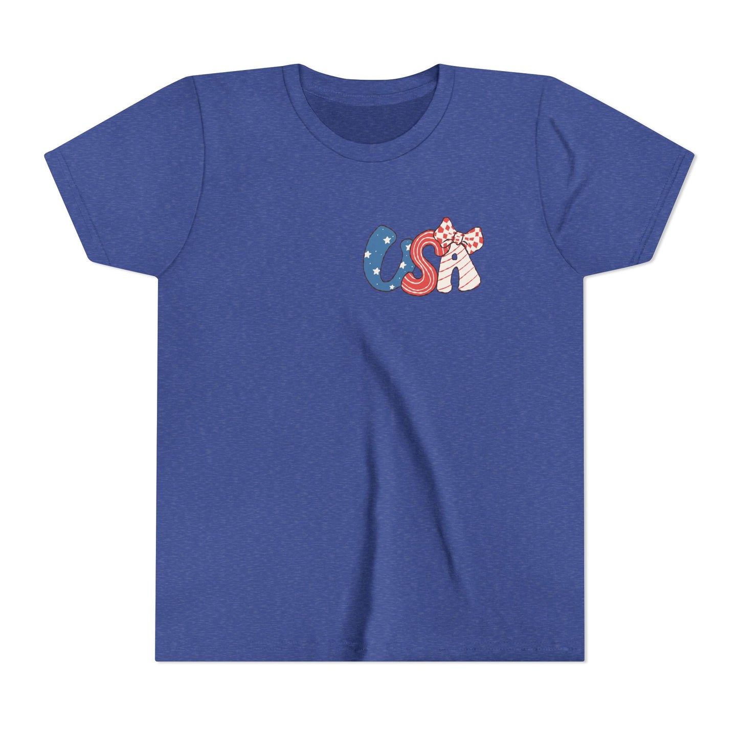 Patriotic Youth Tee for Girls, USA - Kids Short Sleeve Shirt, Holiday Mini