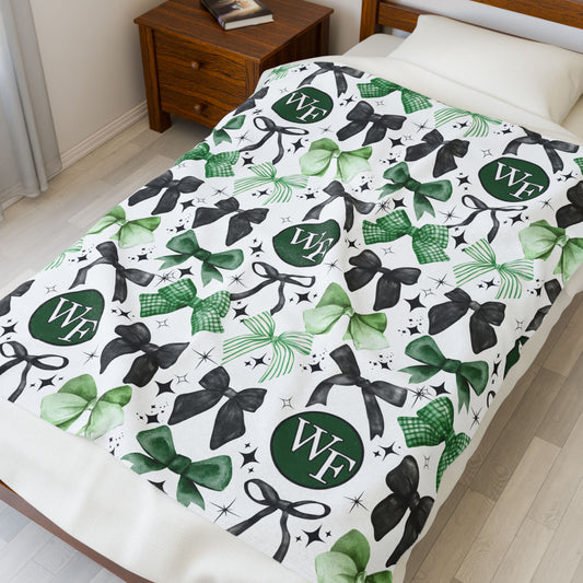 Floyd Strong- Logo and Bows Velveteen Plush Blanket with Green Bows - Cozy Gift for Home Decor and Celebrations