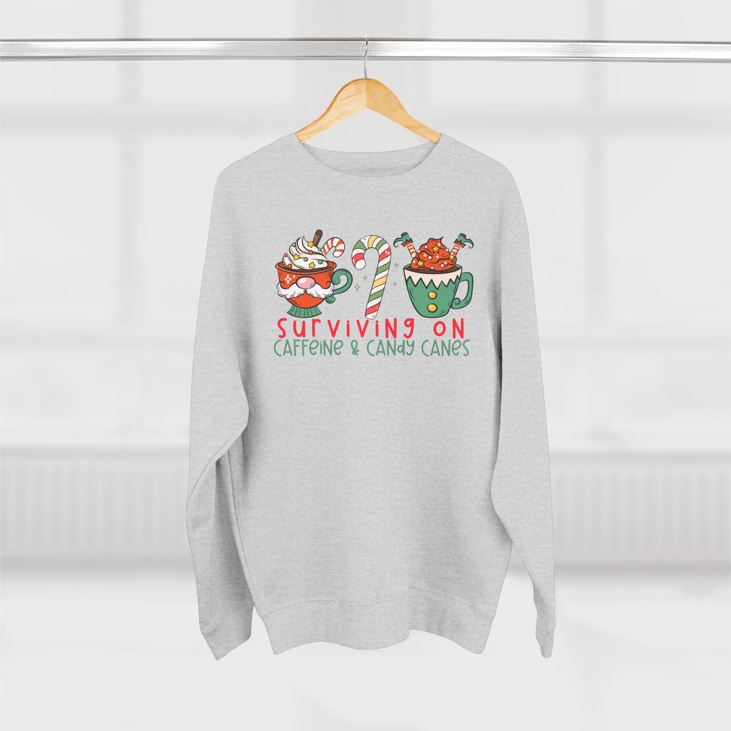 Surviving on Caffeine and Candy Canes -Unisex Crewneck Sweatshirt- Christmas