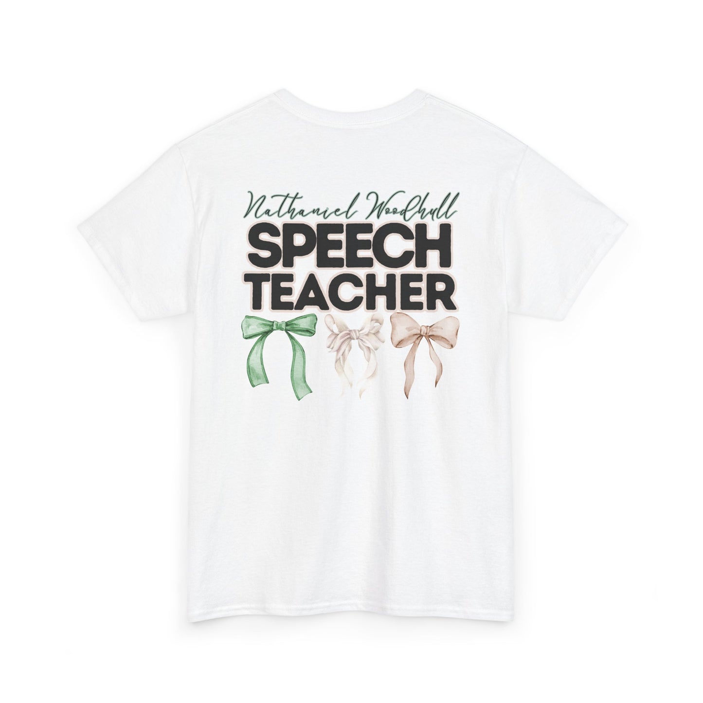 Woodhull Speech Teacher and Bows- Unisex Heavy Cotton Tee with Bow Design