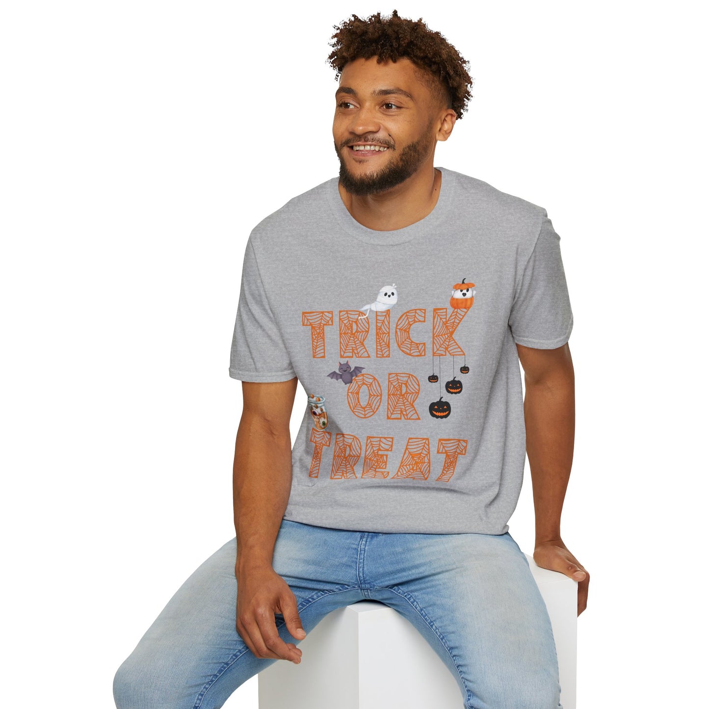 Trick or Treat Halloween Themed T-Shirt- Unisex Softstlye